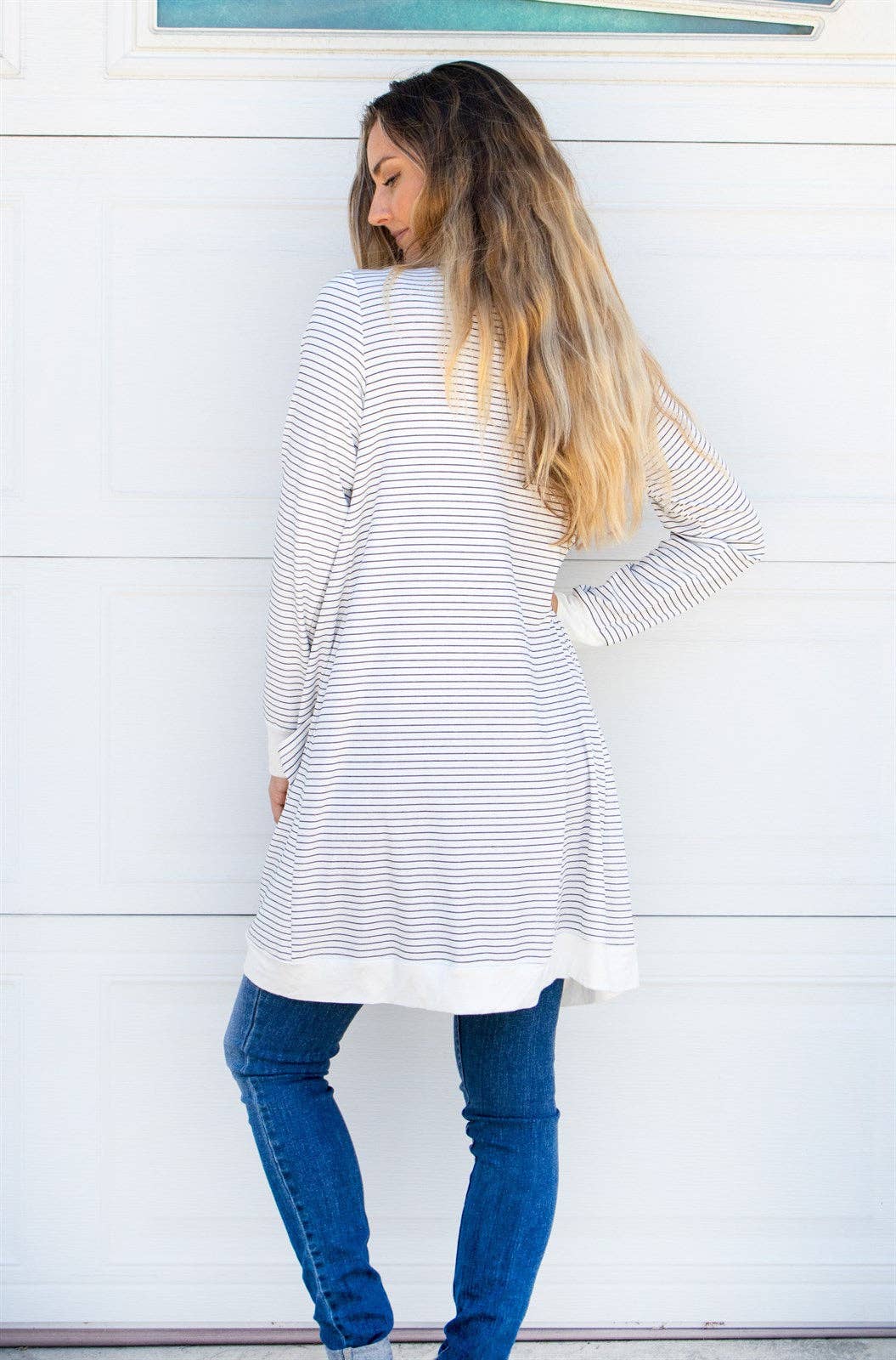 Striped Pocket Cardigan L