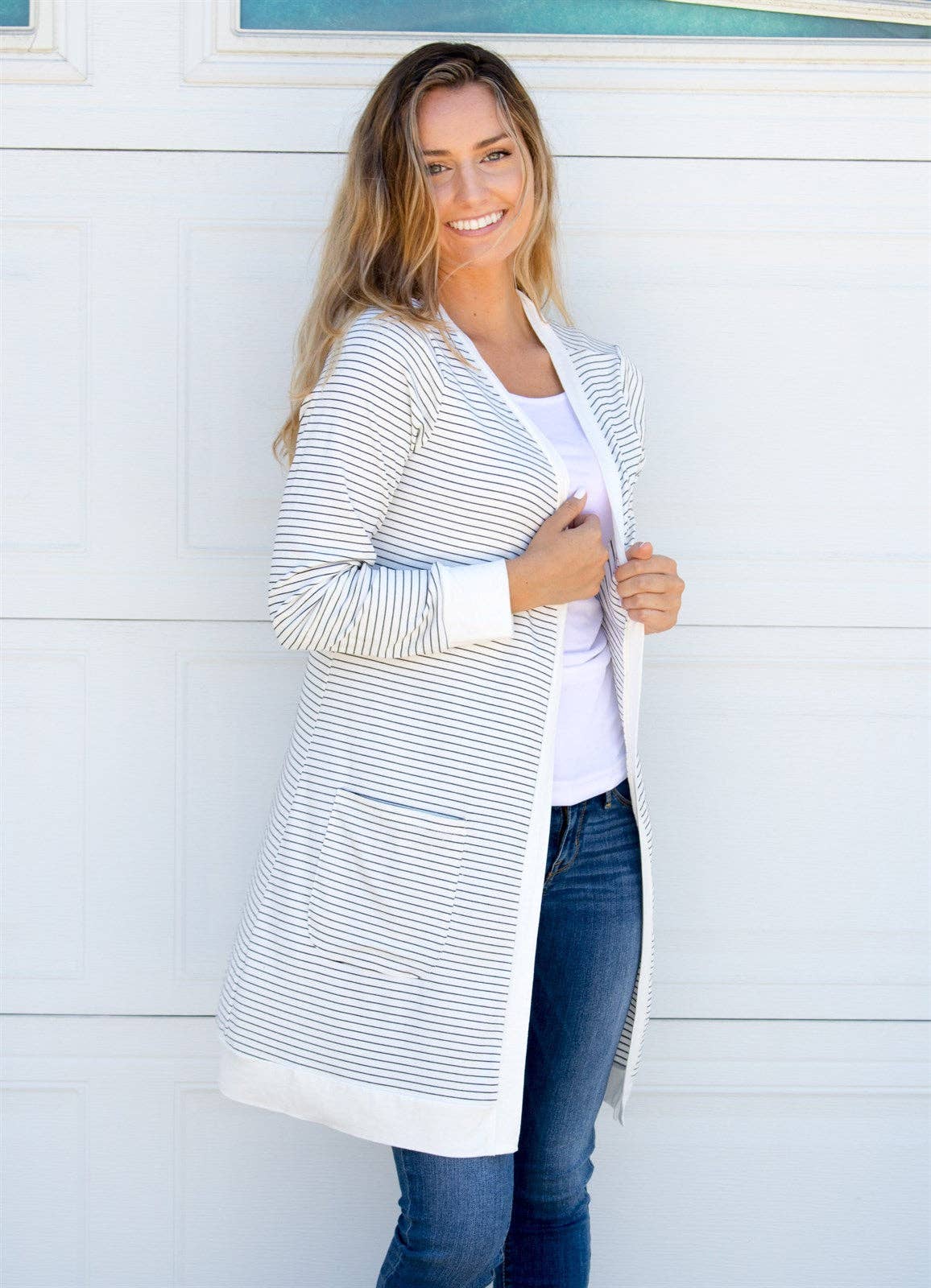 Striped Pocket Cardigan L