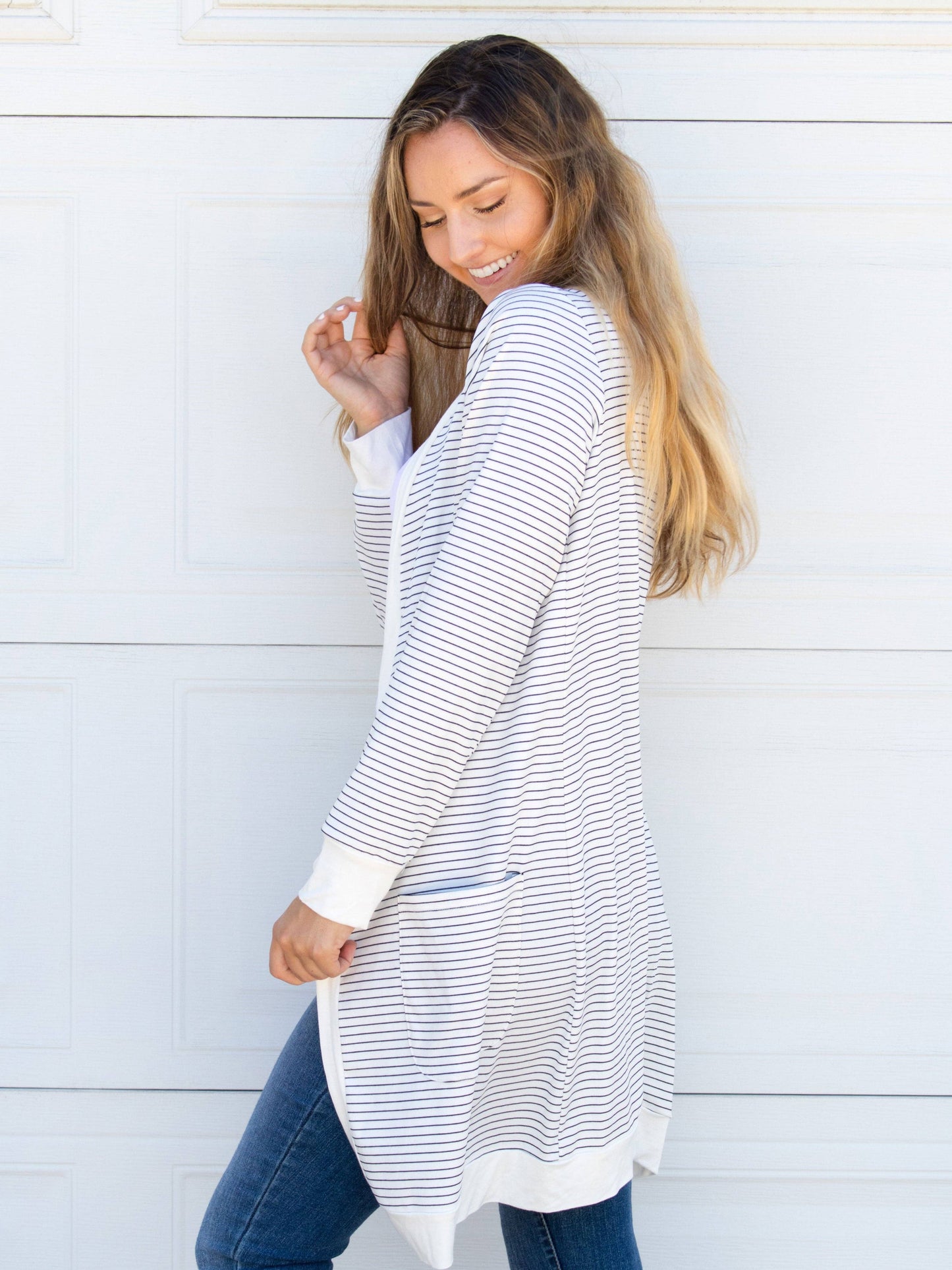 Striped Pocket Cardigan L